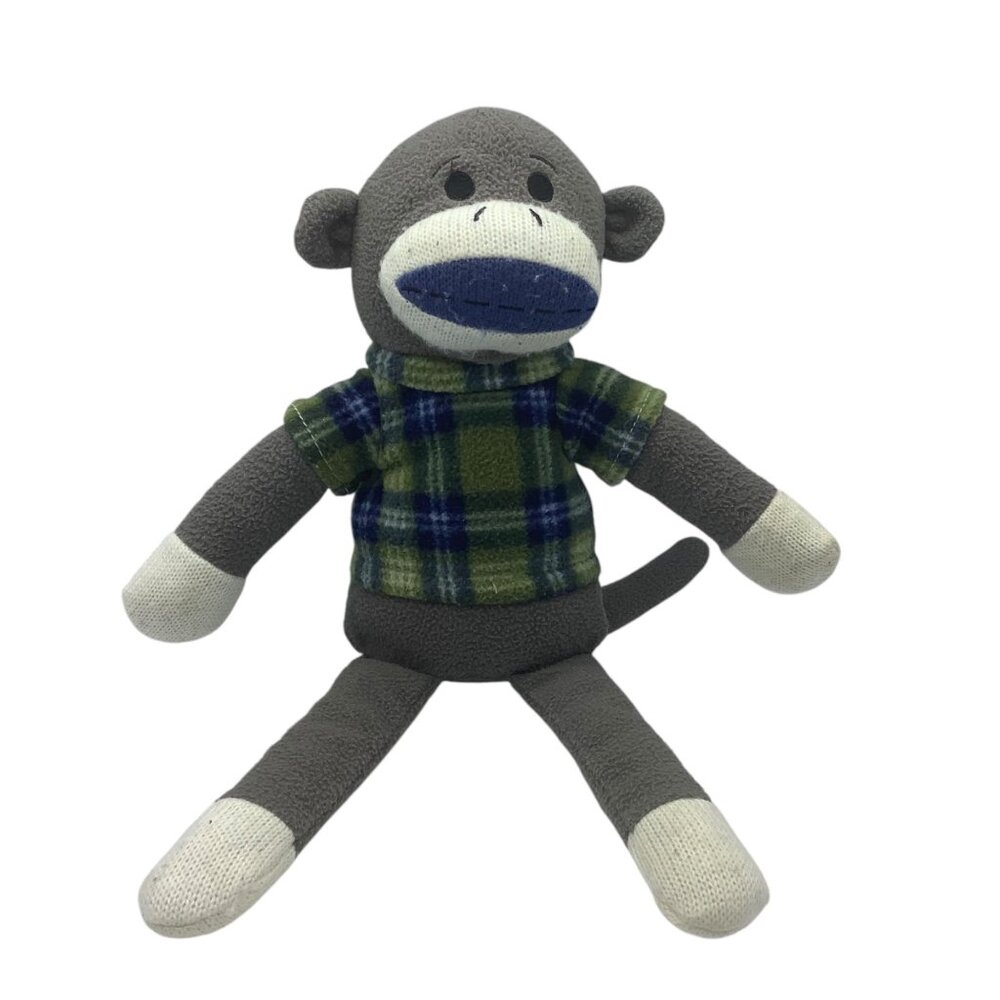 Dan Dee Sock Monkey Plush Toy Green Blue Plaid‎ Shirt 15" 2011